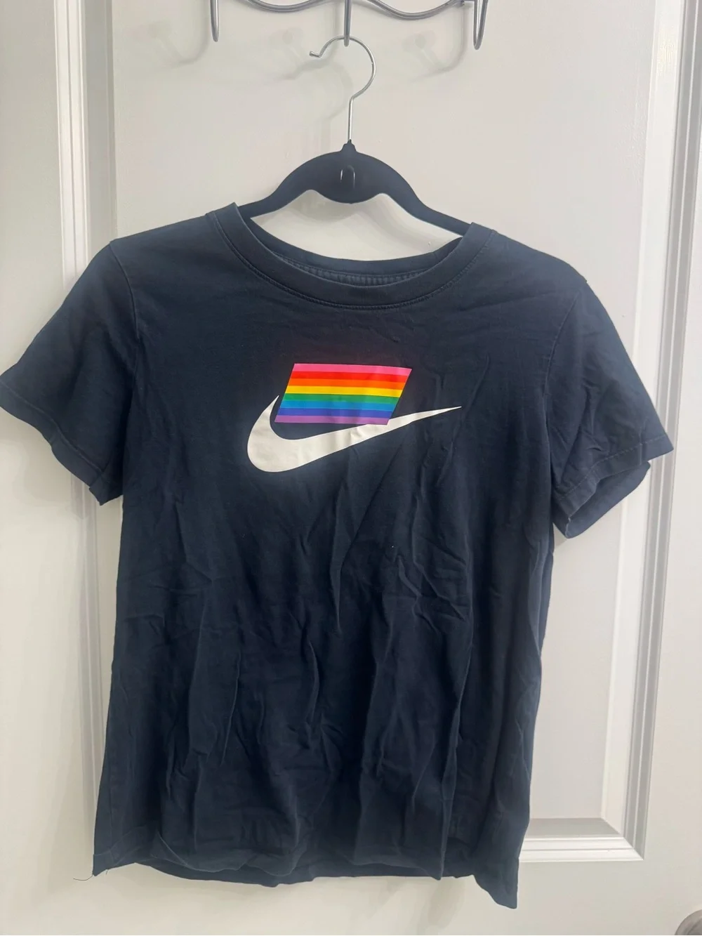 Nike Black Short Sleeve Tee with Rainbow Stripe Logo